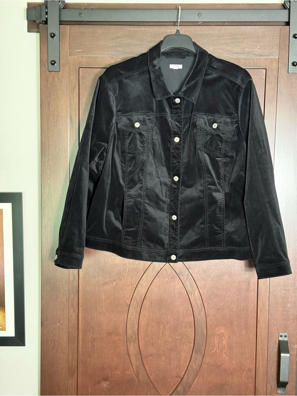 J Jill Plus Size Black Faux Velvet Button-Front Jacket - Women